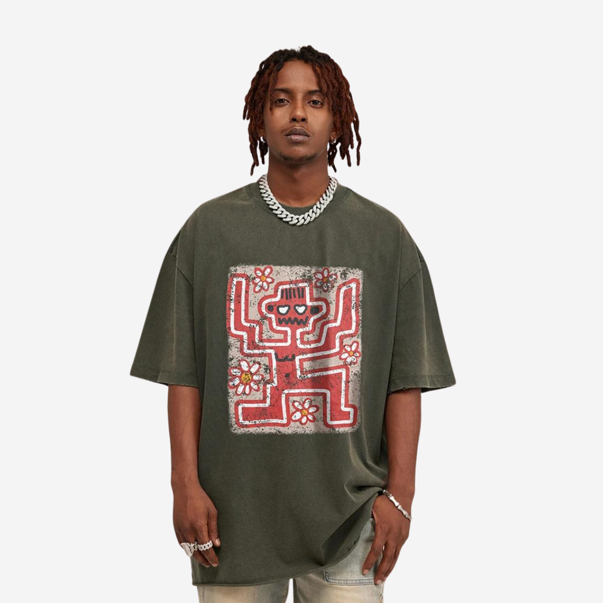 Oversized Distressed T-shirt - Dark Grey - Primo Collection