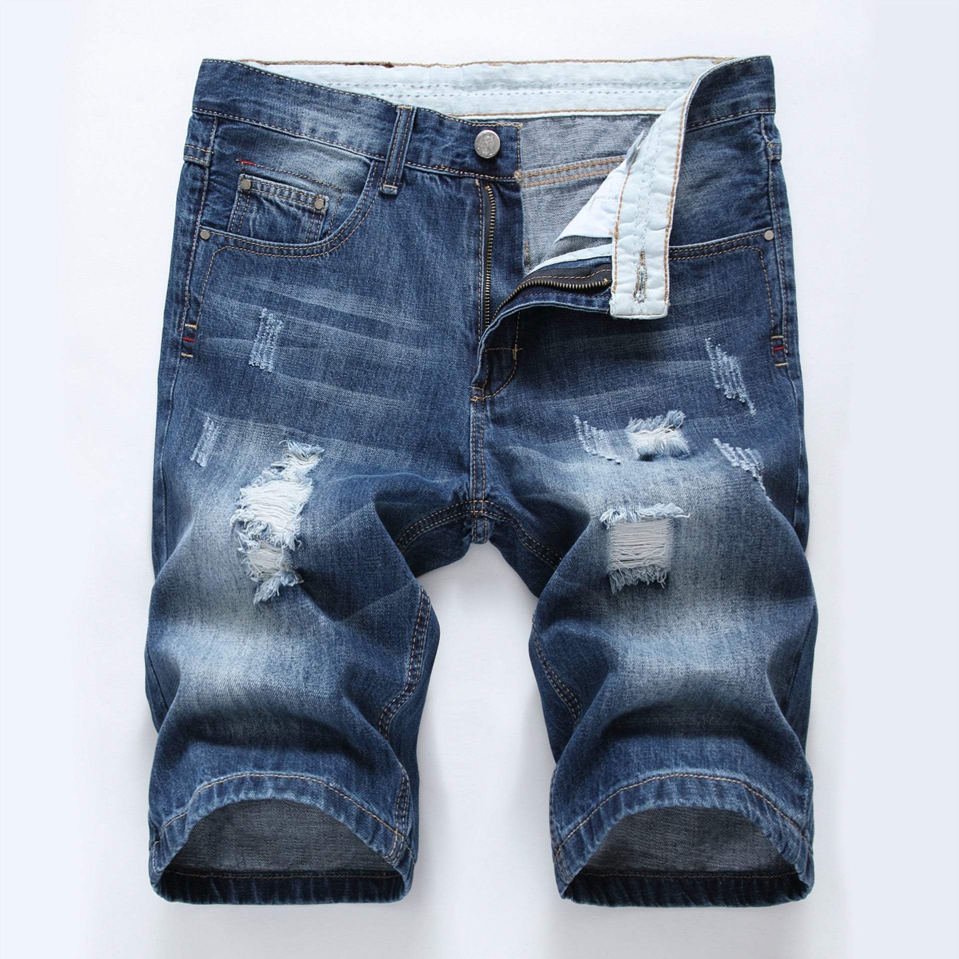 Cotton Ripped Light Color Slim Denim Shorts - Primo Collection