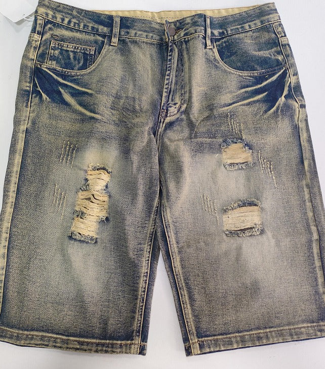 Cotton Ripped Light Color Slim Denim Shorts - Primo Collection