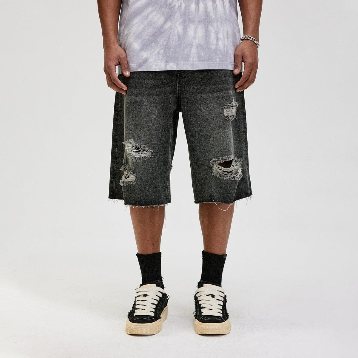 Primo Mens Ripped Denim Shorts