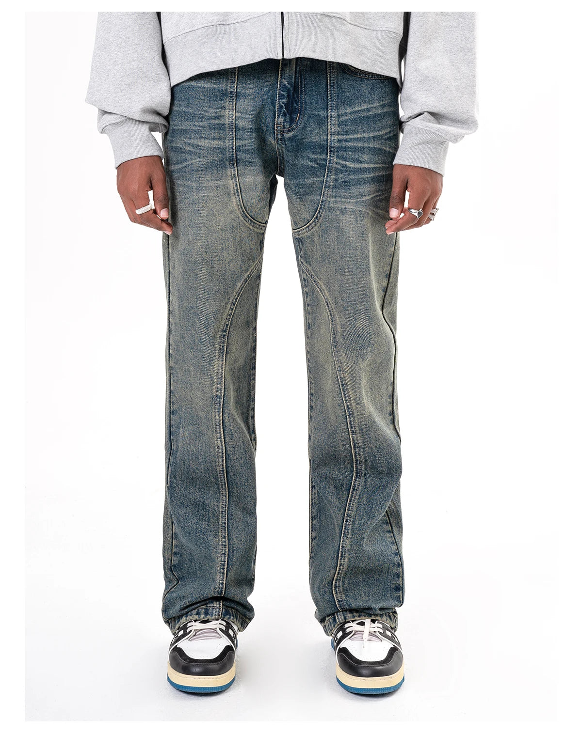 Blue Spliced Flared Jeans - Primo Collection 