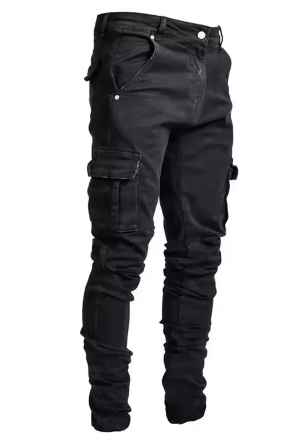 Slim Fit Cargo Denim Joggers - Multi-Pocket Street Pants - Primo Collection 