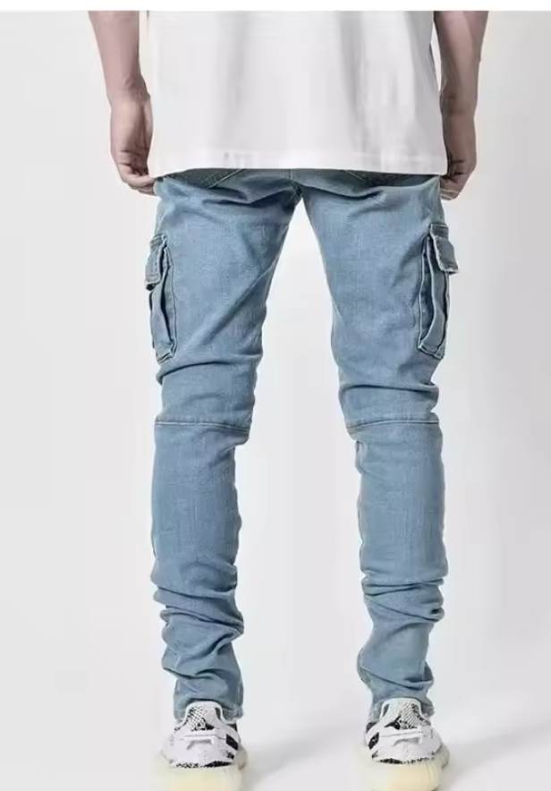 Slim Fit Cargo Denim Joggers - Multi-Pocket Street Pants - Primo Collection 