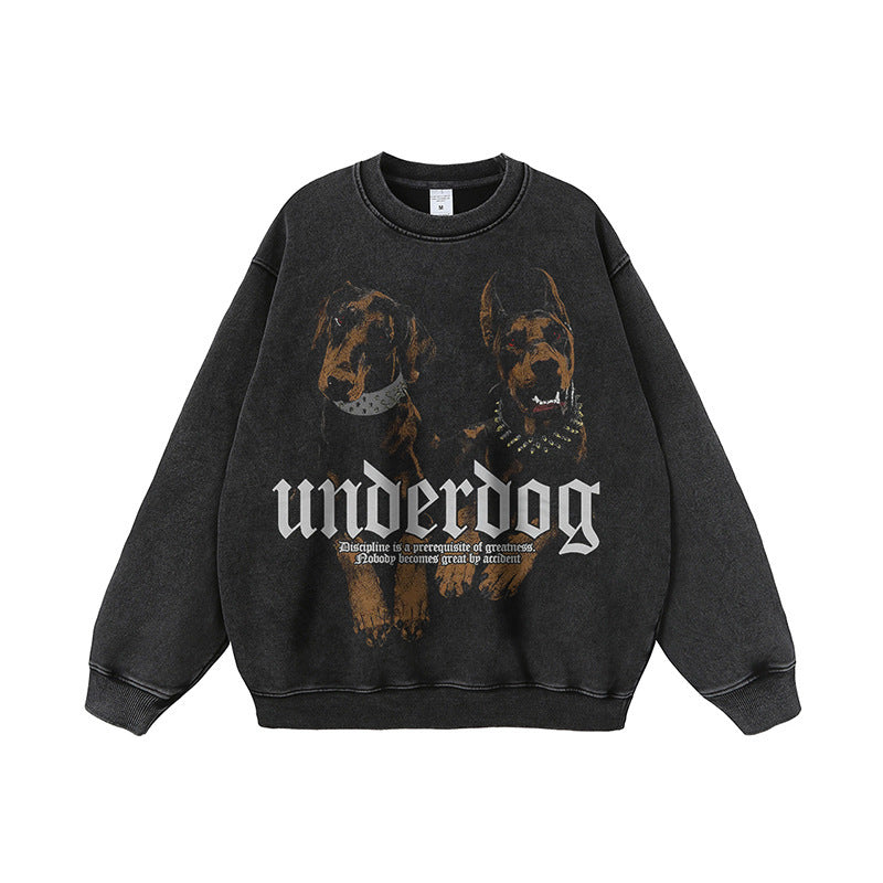 Guochao Street Dark Doberman Pinscher washes and worn-out hooded sweatshirts - Primo Collection 